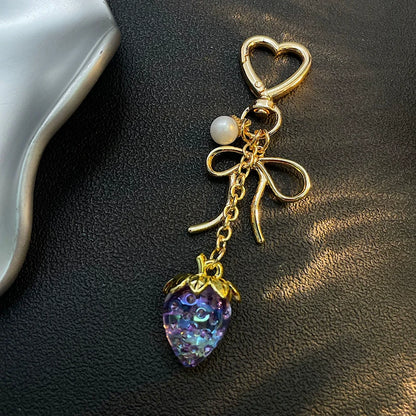 Crystal Strawberry Keychain with Bow & Heart Charm