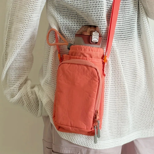 Mini Nylon Crossbody Bag with Phone Pocket & Bottle Holder