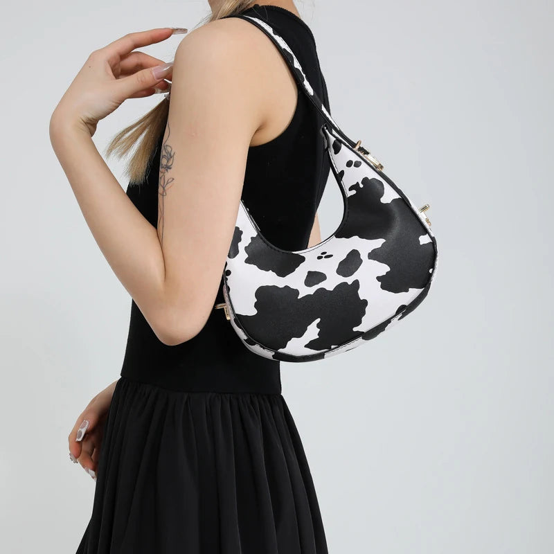 Animal Print Crescent Shoulder Bag for Women – Cow & Leopard