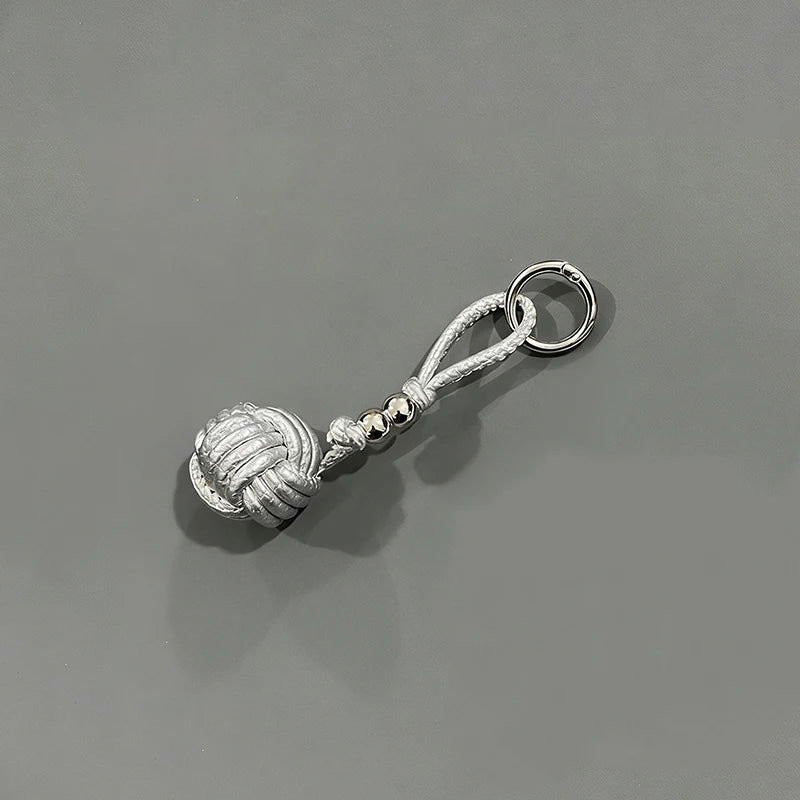 Leather Knot Ball Keychain – Woven Bag Charm & Lanyard
