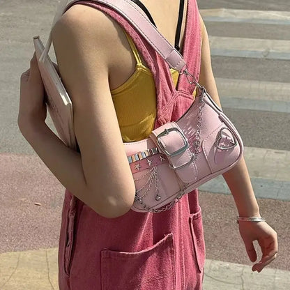 Chain Strap PU Leather Shoulder Bag – Women's Edgy Underarm Purse