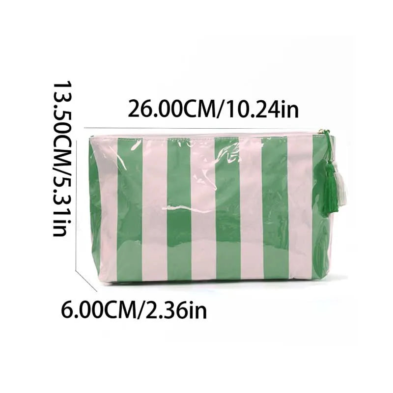 Cosmetic Bag – Large Striped Travel Makeup Pouch with Tassel