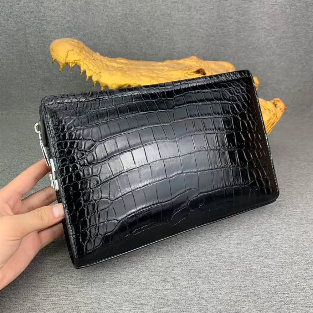 Crocodile Belly Leather Men's Business Clutch Bag with Password Lock