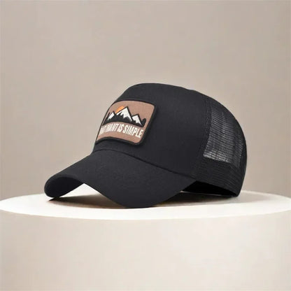 Mesh Trucker Hat with Mountain Patch – Unisex Outdoor Sports Cap