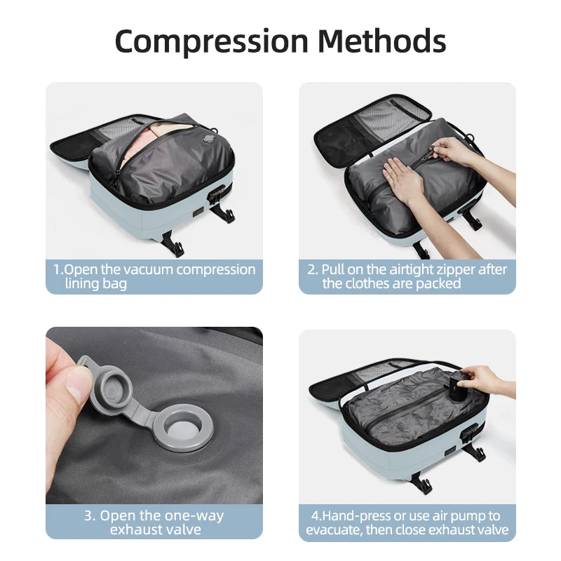 Vacuum Compression Travel Backpack 16" – Laptop & USB Charging