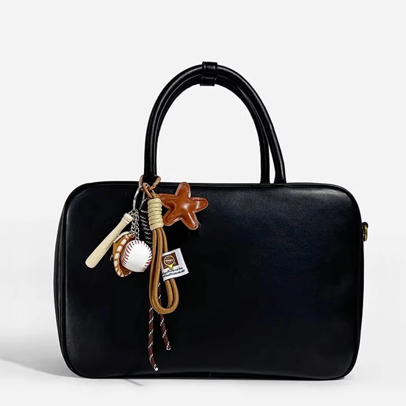 Sports Keychain Bag Charm with Leather Star Pendant & Rope