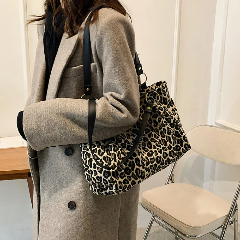 Tote Bags Shopping Travel Canvas Women Popular Handbags Large Capacity Leopard Shoulder