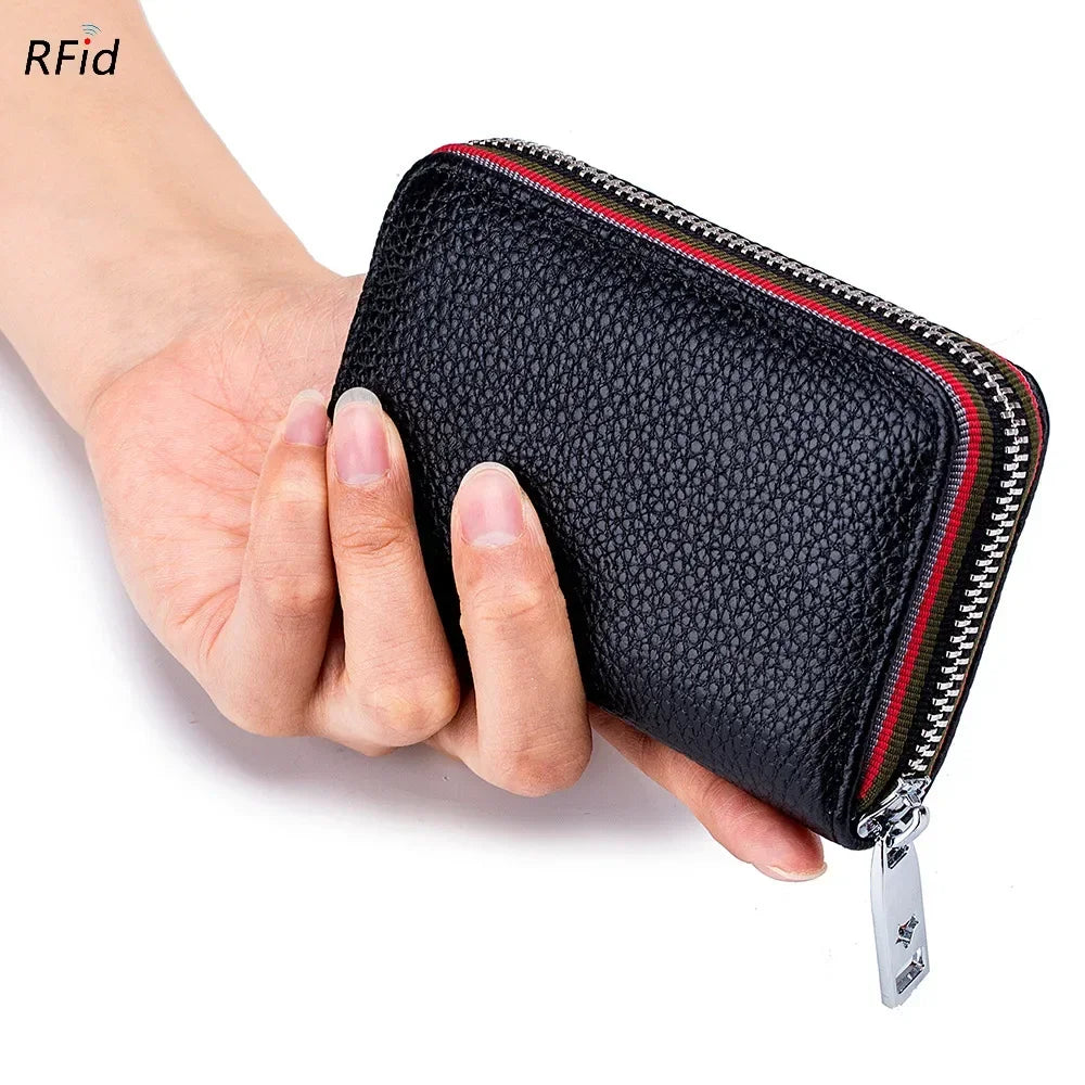 RFID Blocking Leather Card Holder Wallet – Zipper Accordion Coin Purse