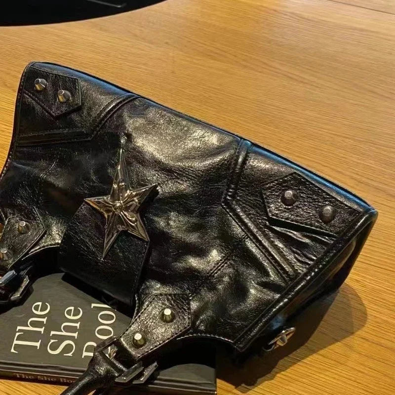 Gothic Star Shoulder Bag – Y2K Punk Black Purse for Women