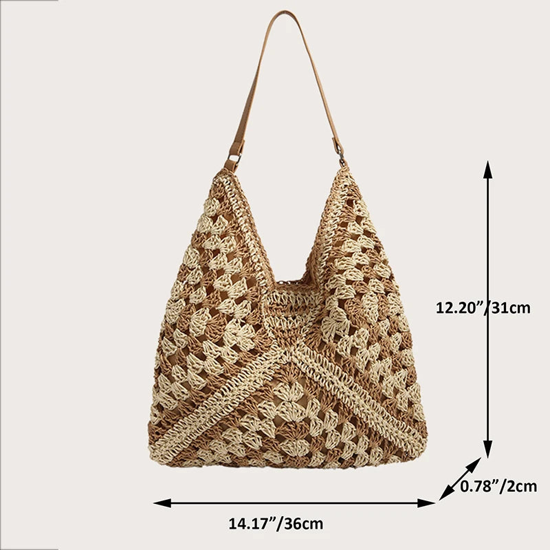 Woven Straw Shoulder Bag for Women – Boho Beach Handbag