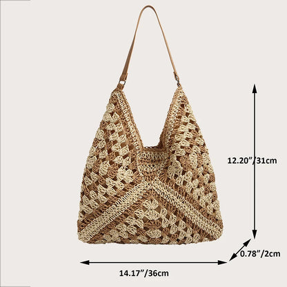 Woven Straw Shoulder Bag for Women – Boho Beach Handbag