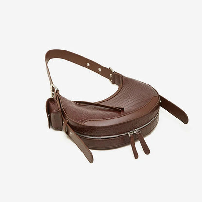 Vintage Crocodile Pattern Shoulder Bag - Half Moon Leather Crossbody for Women