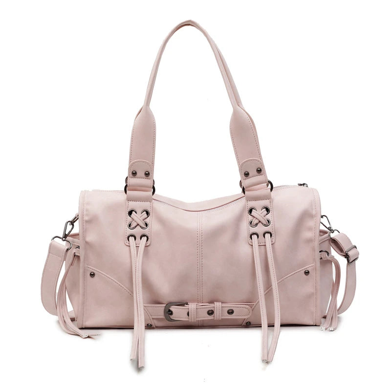 Retro Motorcycle Shoulder Bag for Women – Tassel Tote