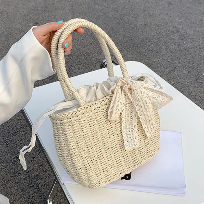 Straw Bucket Bag for Women – Handmade Bohemian Beach Tote
