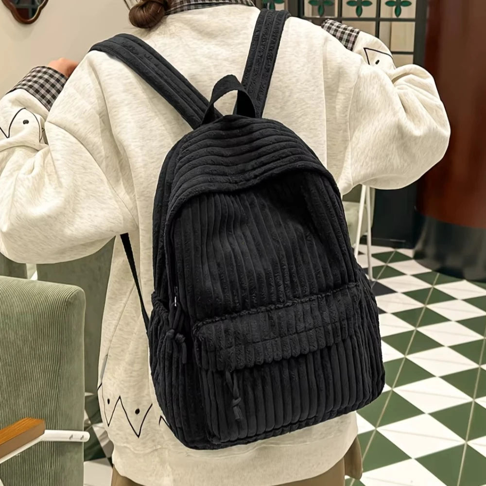 Corduroy Backpack – Korean Style Versatile Women's School Bag
