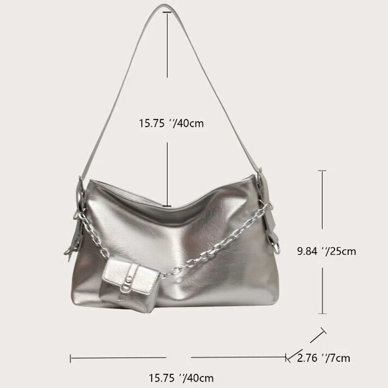 Large Shoulder Bag with Chain Strap – Women's PU Leather Hobo Tote