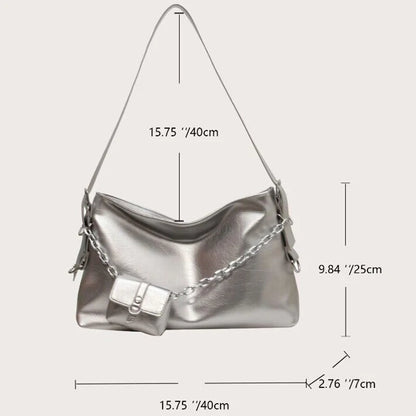 Large Shoulder Bag with Chain Strap – Women's PU Leather Hobo Tote