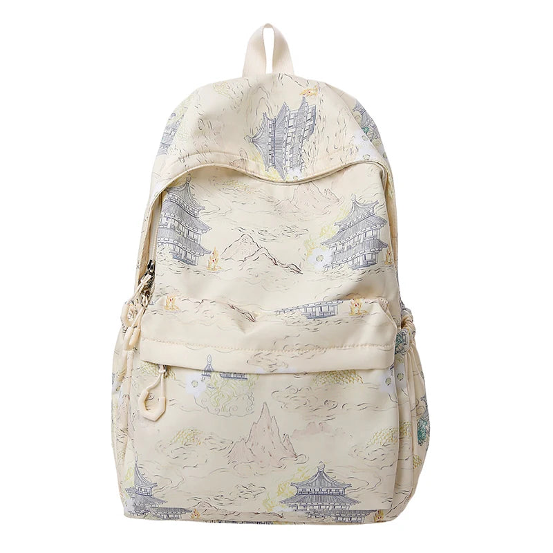 Chinese Ink Painting Backpack – Large Capacity Retro Student Bag