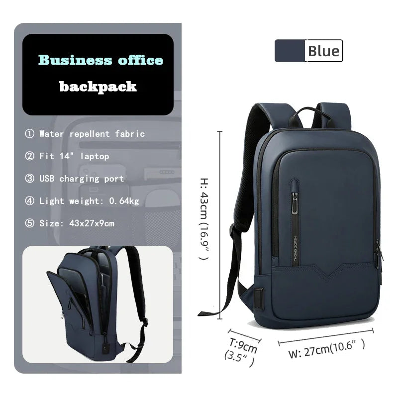 Slim Laptop Backpack for Men – 15.6" Waterproof Business Bag with USB Charging