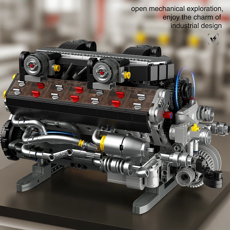 V12 Engine MOC Building Blocks Set – 1400pcs Motorized Technic Model