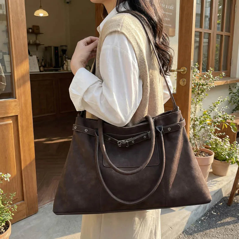 Moods Biker Style Big Shoulder Bags Women Soft Pu Leather Large Capacity Travelling Shopping Totes