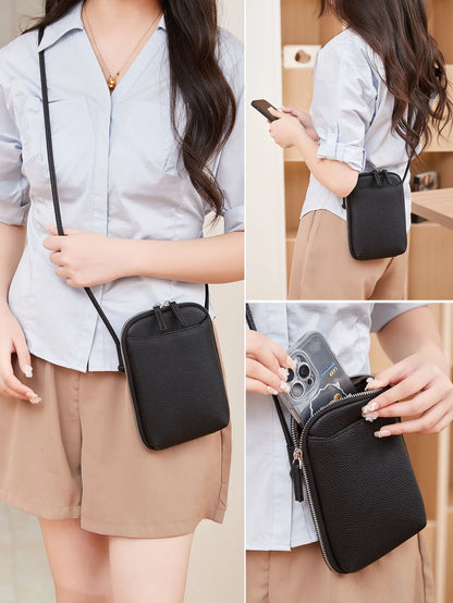 Mini Crossbody Bag for Women – Leather Phone Purse with Zipper