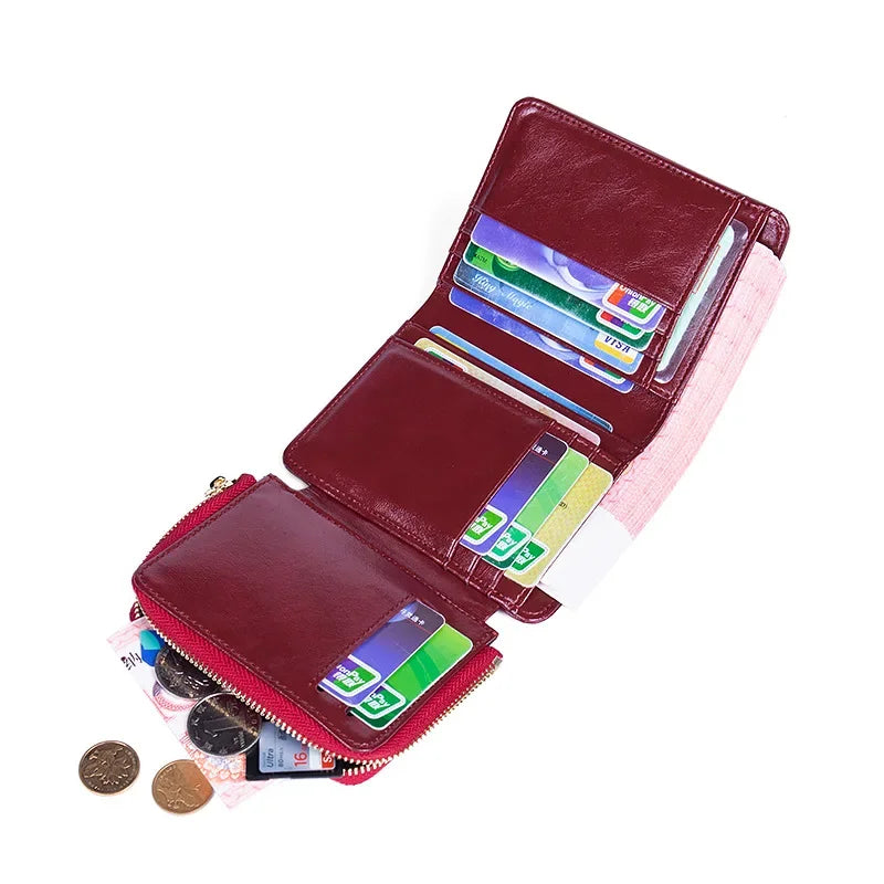 Genuine Leather Women's Wallet – Metal Lock Clasp, Card Holder & Coin Purse