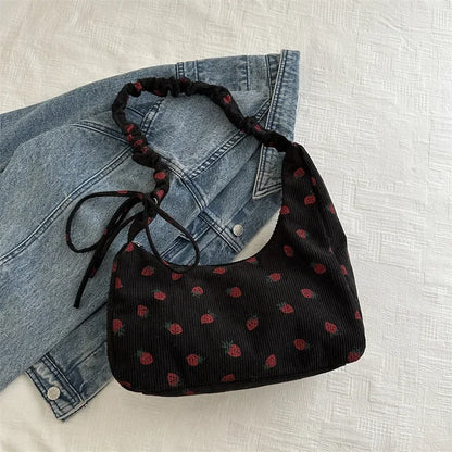Corduroy Small Fresh Strawberry Crossbody Bag Chain Niche Pillow Casual Versatile Commuter Underarm