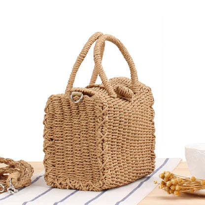 Straw Woven Tote Bag – Women's Large Capacity Summer Beach Handbag
