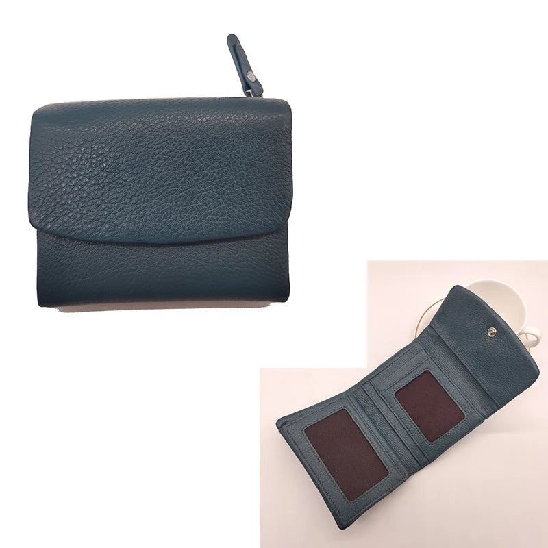 Genuine Leather Tri-Fold Wallet for Women with Hasp Closure