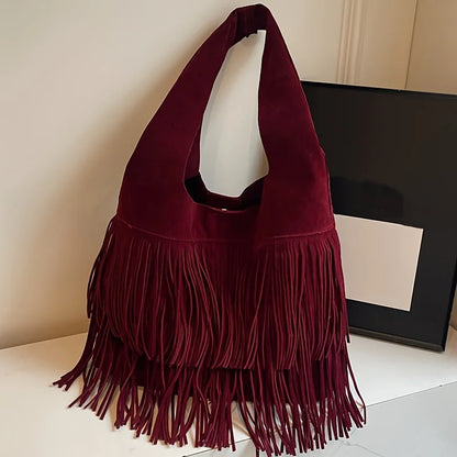 Fringe Tassel Tote Bag Women's Suede Shoulder Hobo Handbag