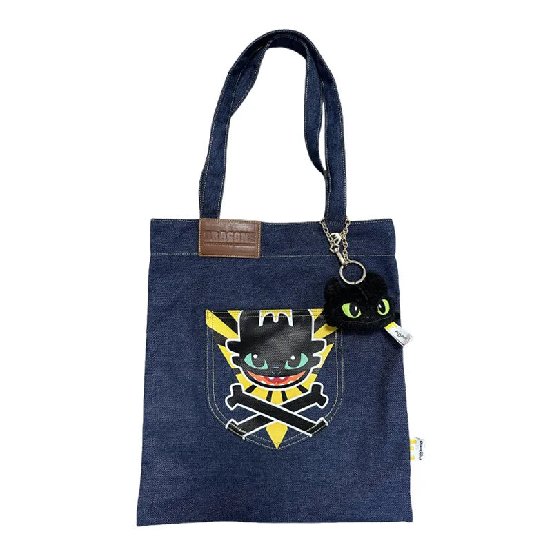 Toothless Plush Keychain & Denim Tote Bag – How to Train Your Dragon Gift