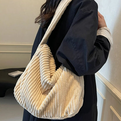 Commuter Friendly Crossbody Bags Women Large Capacity Corduroy Tote Bag Lightweight Textured Casual