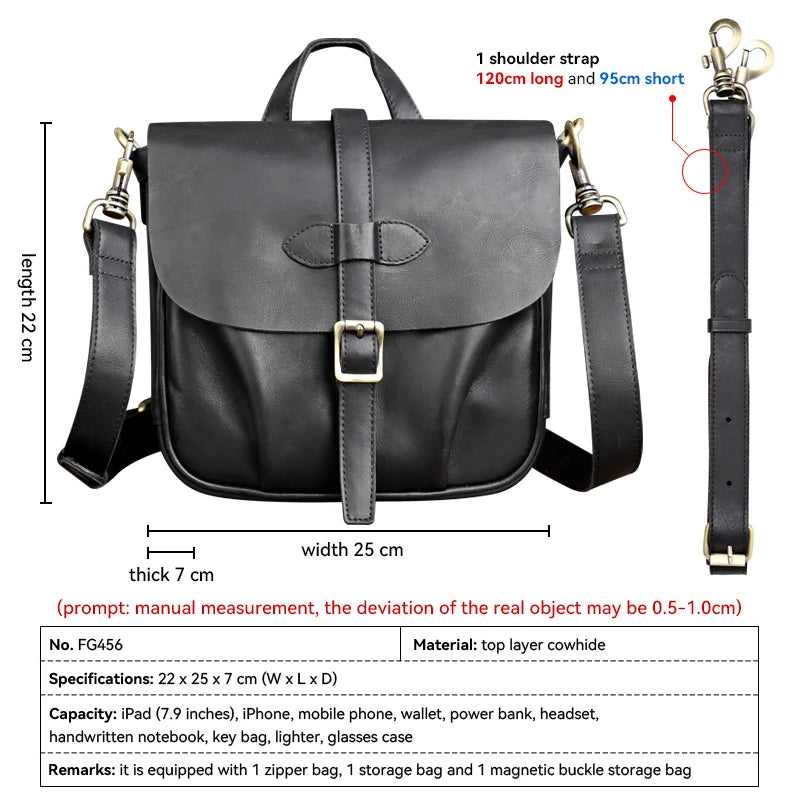 Genuine Leather Men's Crossbody Messenger Bag – Handmade Business Shoulder Bag
