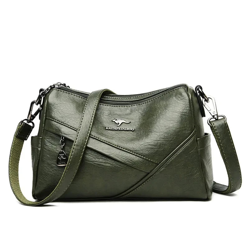 Vintage Soft Leather Crossbody Bag – Multi-Pocket Women's Shoulder Bag