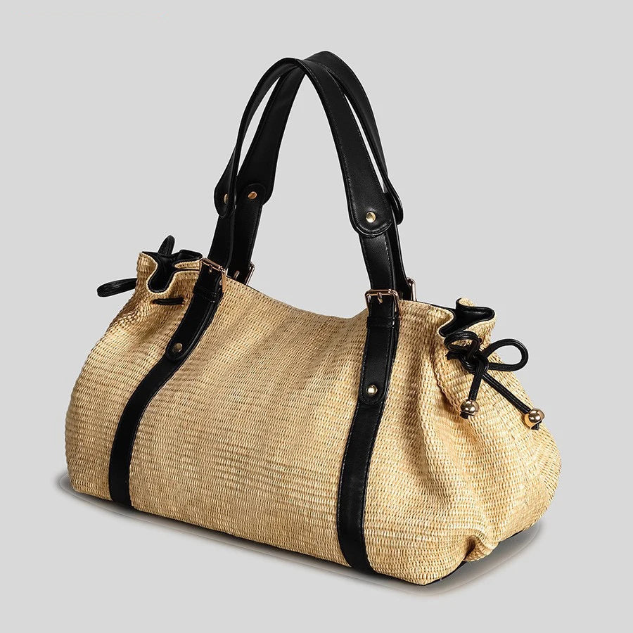 Vintage Large Ruched Drawstring Soft Leather Tote Bag Women S Crossbody Simple Handbag Commuter