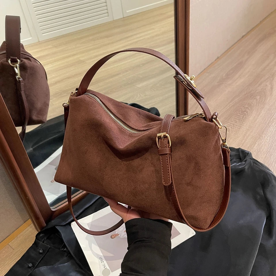 Crossbody Shoulder Bag for Women – Textured Suede Small Tote