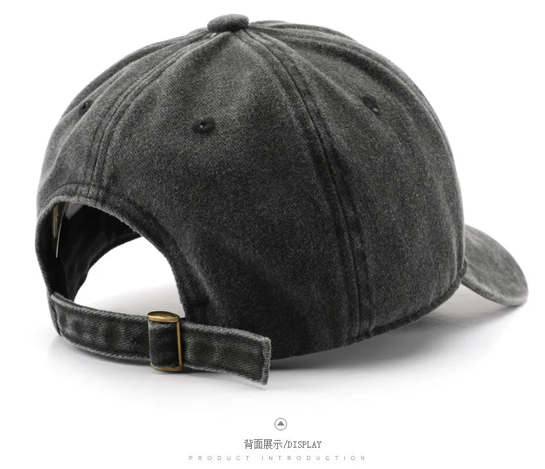 Vintage Washed Cotton Baseball Cap – Embroidered Letter Hat for Men & Women