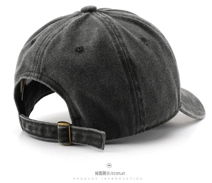 Vintage Washed Cotton Baseball Cap – Embroidered Letter Hat for Men & Women