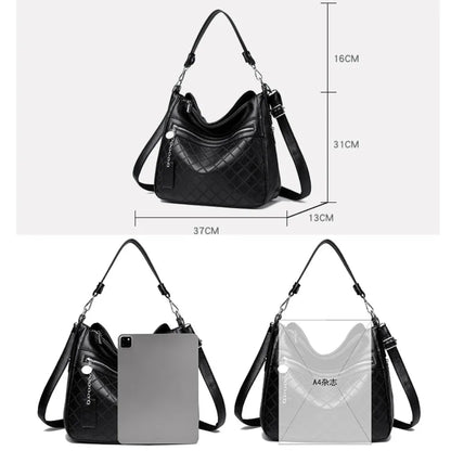 Large Leather Hobo Handbag with Quilted Detail & Shoulder Strap