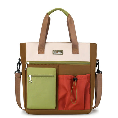 Color Block Crossbody Tote Bag – Large Waterproof School Bag