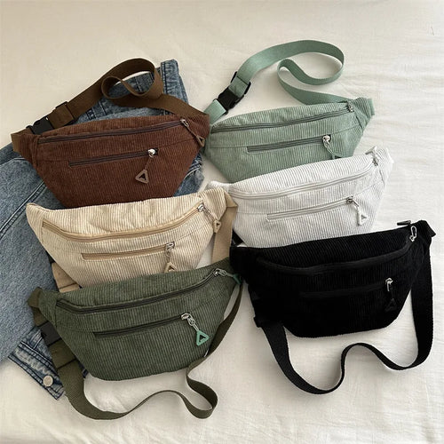 Corduroy Fanny Pack – Retro Crossbody Chest Waist Bag for Women