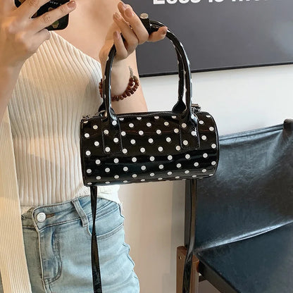 Crossbody Bag Women Barrel Shape Mini Top Handle Purse Pu Leather Polka Dot Cute Handbag Adjustable