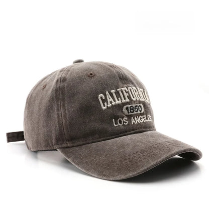 Vintage Washed Cotton Baseball Cap – Embroidered Letter Hat for Men & Women