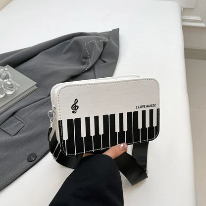Piano Note Crossbody Bag – Y2K Music Print Square Shoulder Bag