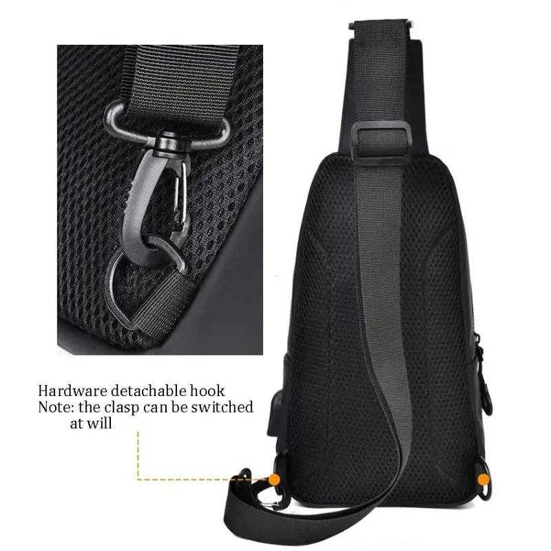 Men's Sling Bag with USB Charging Port & Headphone Jack