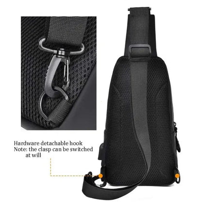Men's Sling Bag with USB Charging Port & Headphone Jack