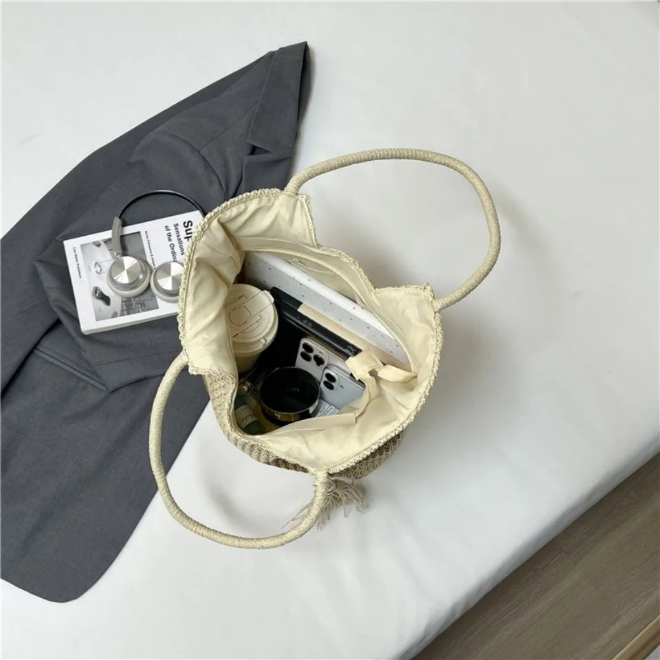 Women's Straw Beach Tote Bag – Large Capacity Handwoven Shoulder Bag