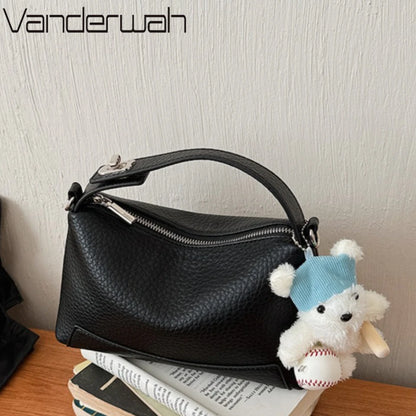 Soft Leather Shoulder Bag – Women's Crossbody Handbag with Charm