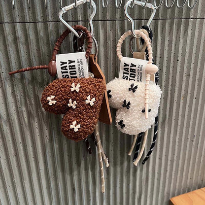 Plush Heart Keychain with Braided Rope – Cute Fluffy Pendant